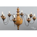 Contemporary turned and painted chandelier, 17 1/2'' h., 28'' w.