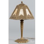 Gilt metal and slag glass table lamp, early 20th c., 23'' h.