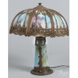 Gilt metal and slag glass table lamp, early 20th c., 24'' h., 19'' dia.