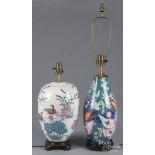 Two reproduction Chinese export table lamps, 13'' h. and 12'' h.