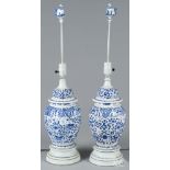 Pair of blue and white Delft table lamps, 19th c., 28 1/4'' h.