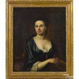 English school, ca. 1800, oil on canvas portrait of a woman, 30'' x 25''.