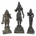 Three Indian bronze Buddhist figures, 18 1/2'' h., 14'' h., and 13 1/2'' h. Provenance: Private