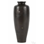 Japanese bronze vase with carved and inlaid morning glory and bee decoration, 10 1/2'' h.
