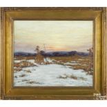 James Knox (American 1866-1942,) oil on canvas impressionist winter landscape, titled Sunset, signed