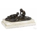 After Auguste Rodin, patinated bronze of two children, signed on base and inscribed by the foundry