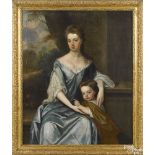 Manner of Michael Dahl (English 1656/59-1743), oil on canvas portrait of a mother and child, 50''