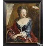 English oil on canvas portrait of a girl, late 18th c., 29'' x 24 1/2''. Provenance: The Estate of