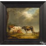 Continental oil on board landscape, 19th c., with cows, 12 1/2'' x 13 1/2''.