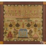 English silk on linen needlework sampler, inscribed Margret Forbes, 16'' x 17''. Provenance: The