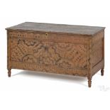 Pennsylvania painted pine blanket chest, ca. 1830, retaining its original black swirl decoration