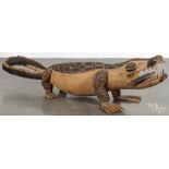 African carved and painted alligator, 58 1/2'' l.