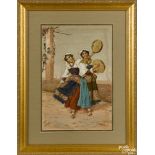 Filippo Indoni Jr. (Italian 1842-1908), watercolor of two female musicians, signed lower left,