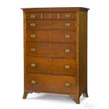 Pennsylvania Federal walnut tall chest, ca. 1800, with three over five drawers, flanked by pilasters