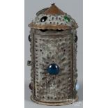 Bradley and Hubbard punched copper candle lantern, 20th c., with glass jewels, 12 1/2'' h.