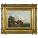Hendrik Bakhuysen (German 1795-1860), oil on panel landscape with cows, signed lower left, 15 1/