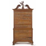 Frank Auspitz, York, Pennsylvania Chippendale style walnut three-part chest on chest, 85 1/4'' h.,