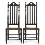 Pair of New Jersey or New York William & Mary banisterback chairs, mid 18th c., with heart cutout