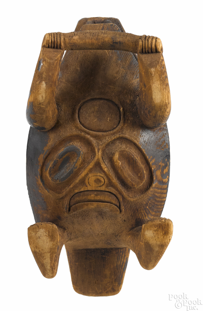 Northwest Coast carved and painted cedar beaver bowl, 19th c., with abalone eyes, 6'' h., 15'' w. - Image 3 of 4