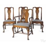 Set of Six George II oak dining chairs, mid 18th c., together with two similar armchairs.