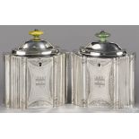 Pair of English bright cut silver tea caddies, 1796-1797, one bearing the touch of Peter and Ann