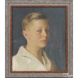 William McGregor Paxton (American 1869-1941), oil on canvas portrait of a young boy, signed lower