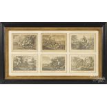 Six framed hunting engravings, after Howett, frame -16'' x 27 1/2''.