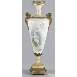 French ormolu mounted porcelain urn, late 19th c., decorated with a young maiden and cherub,
