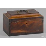 George III inlaid mahogany tea caddy, late 18th c., 6'' h., 9 1/2'' w. Provenance: Property from the