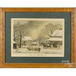 Five Currier & Ives lithographs, 20th c., to include American Winter Scenes - Evening, Home to