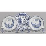 Delft blue and white wares, 18th c., to include a scalloped edge dish, 10 1/4'' dia., a pair of