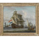 Manner of Abraham Storck, oil on canvas maritime scene depicting the Dutch ship Gekroondepaarel (