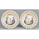 Pair of Delft plates, mid 18th c., each with a bust-length portrait of Prince William & Mary II, 9''