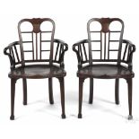 Pair of George III mahogany plank seat armchairs, ca. 1780.