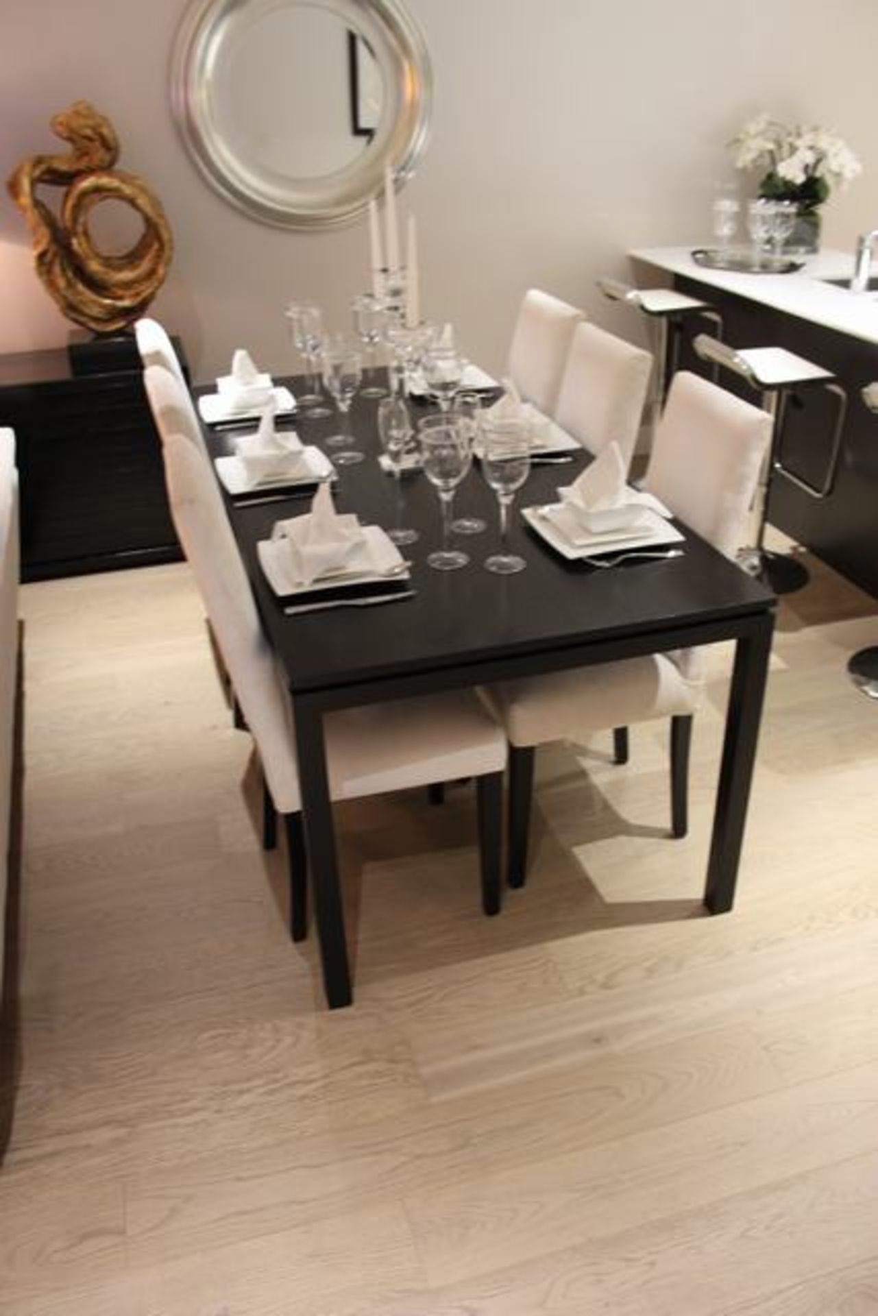 A black ash dining table 1900mm x 900mm x 770mm complete with six upholstered high back dining - Image 2 of 2