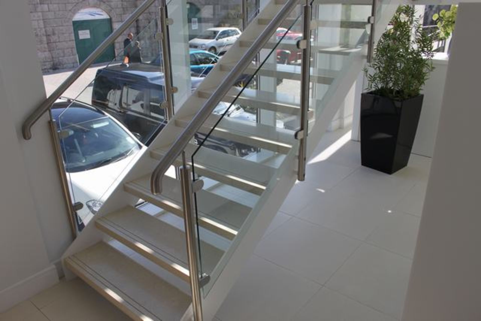 6 x Toughened glass balustrade panels 10mm thick rake angled 960mm x 600mm ( this is glass panels