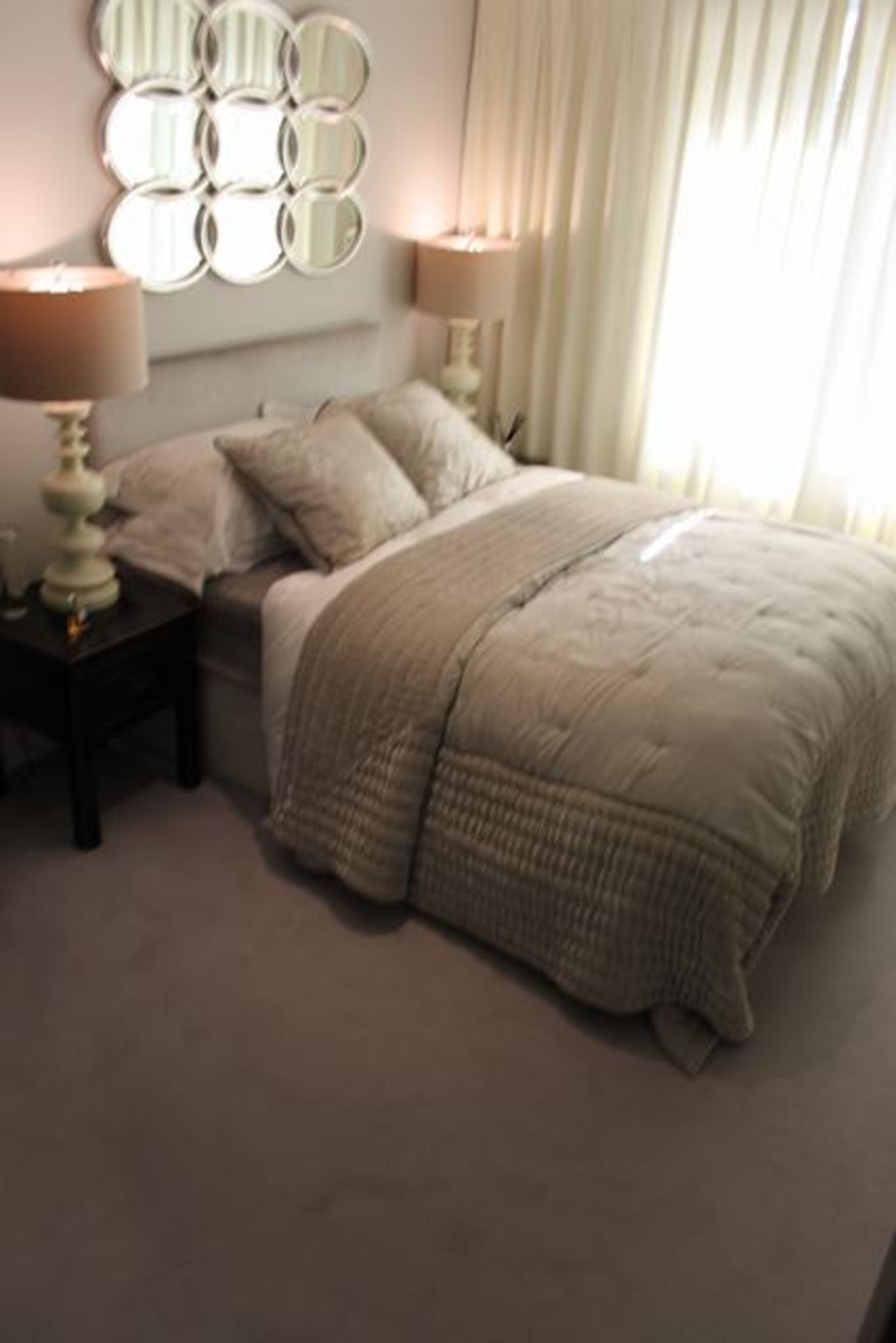 Small double pocket sprung matters bed and box base unit with upholstered dove grey headboard - Image 2 of 2