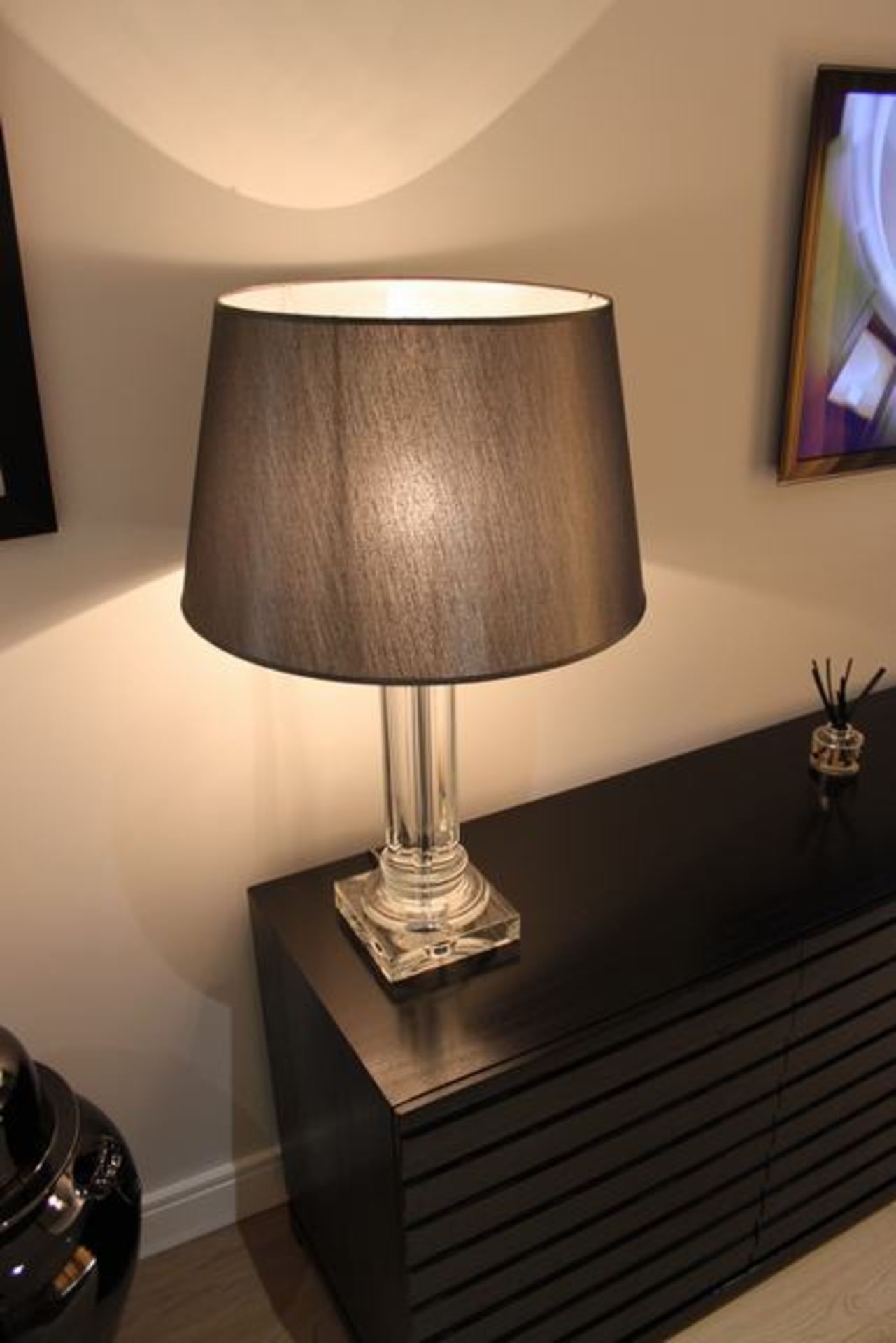 A pair of fluted glass table lamps 840mm tall