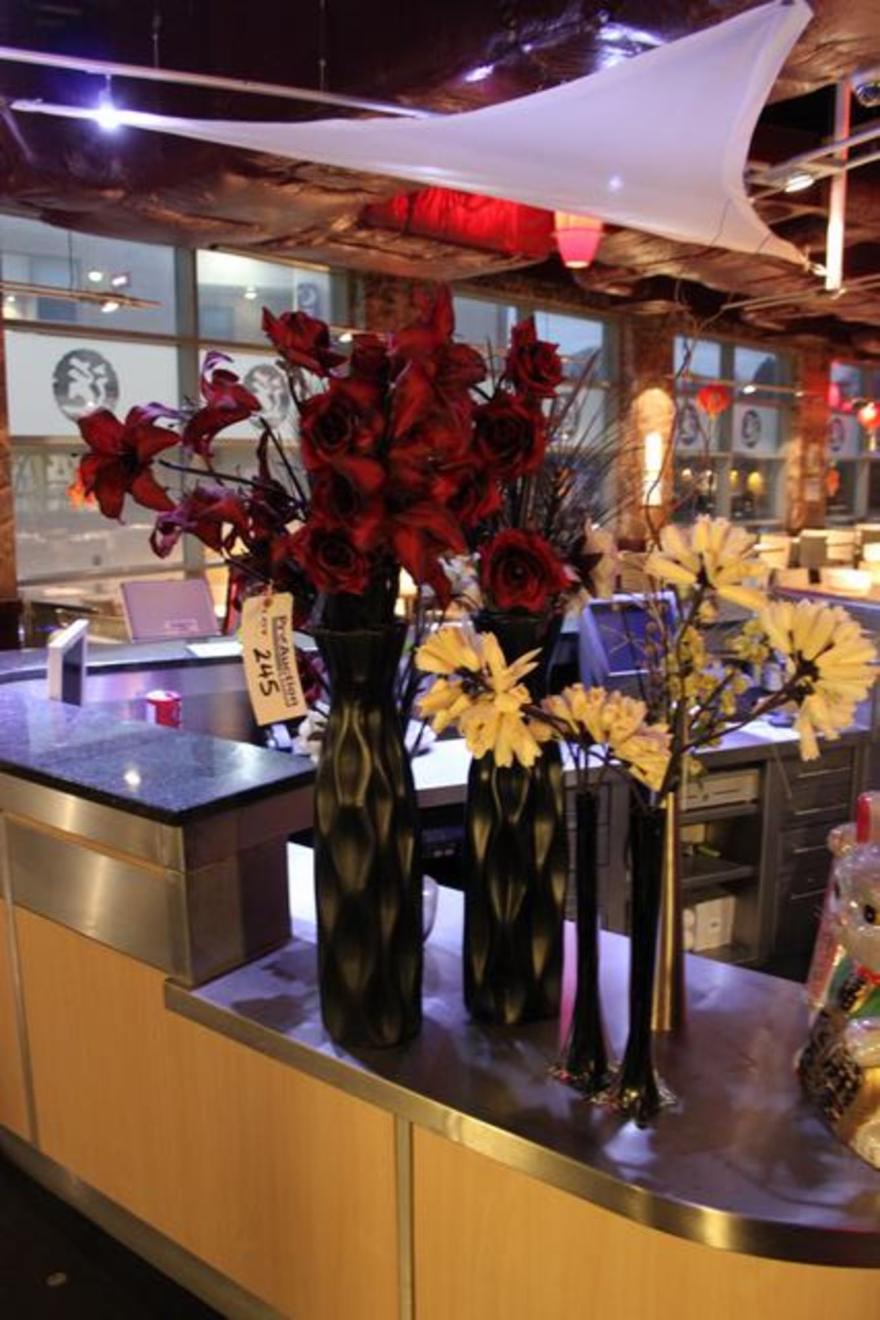 4 x decorative vases with artifical flowers as found  Lift out charge - Image 2 of 2