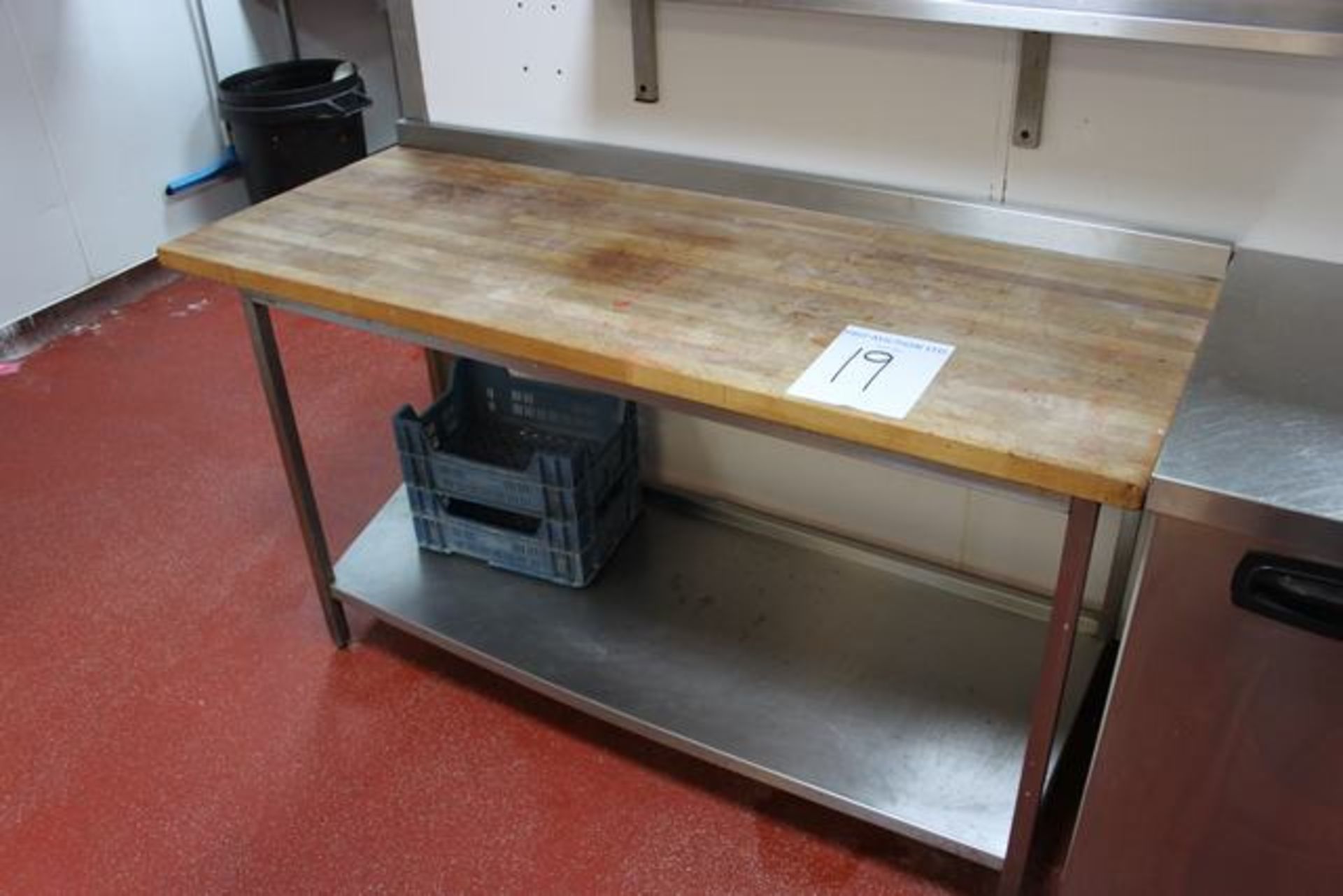 Stainless steel framed 35mm wooden top chopping table with undershelf 1650mm x 620mm  Lift out