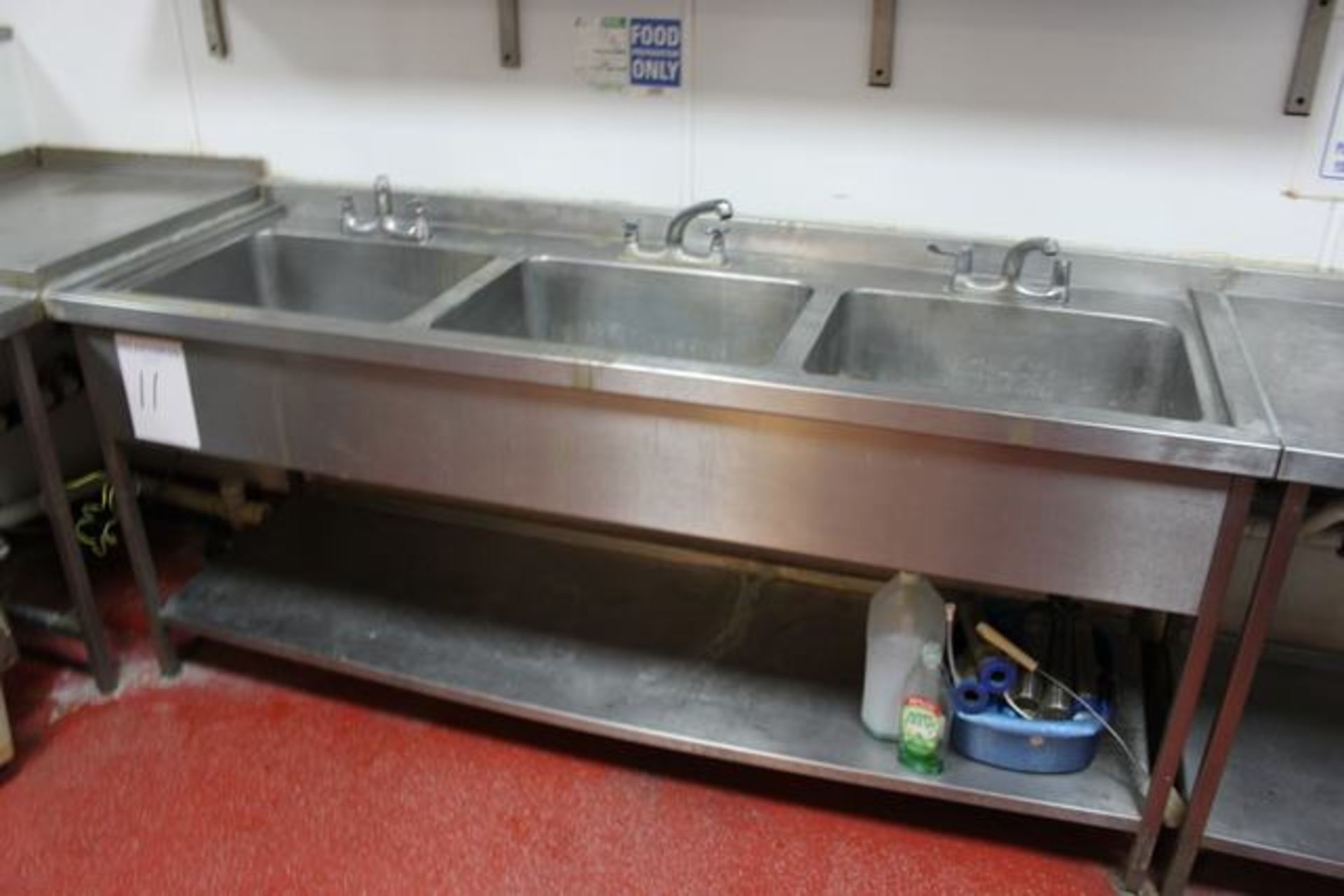 Stainless steel triple basin utensil sink with undershelf and upstand 2050mm  Lift out charge  20 - Image 2 of 2