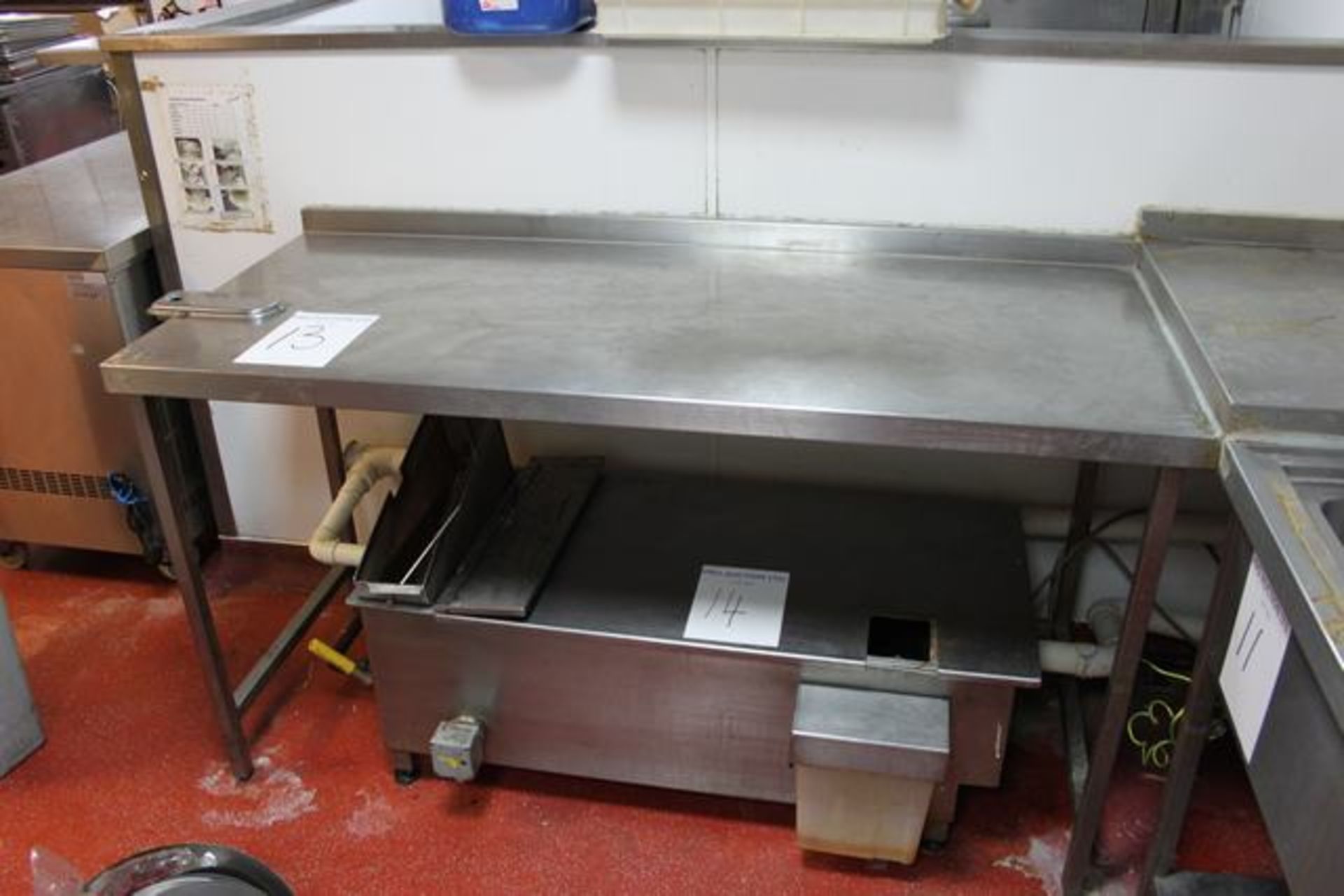 Stainless steel preparation  table with upstand and can opener slot 1650mm  x 680mm  Lift out charge