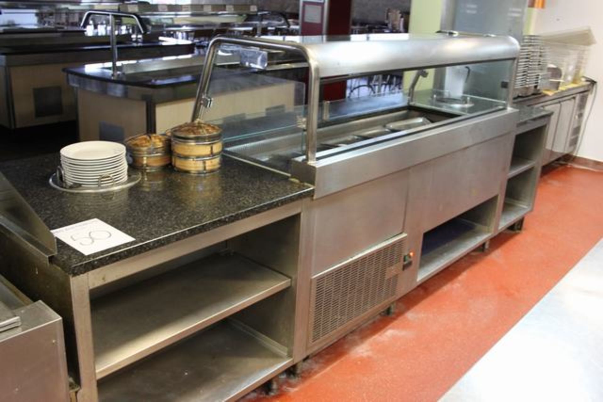 Teppanyaki bar by D&D Engineering blown cold air salad bar servery holds 5 x GN1 pans with sneeze