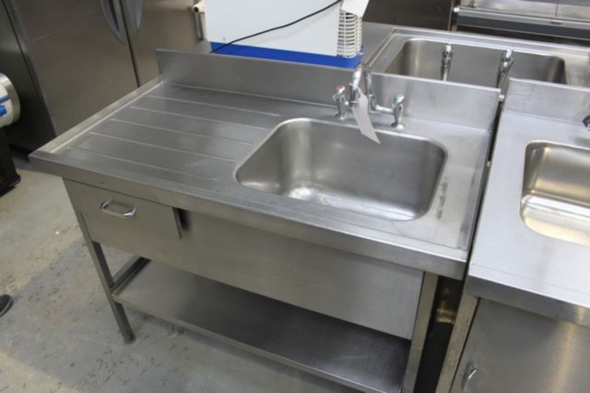 Stainless steel commercial sink LHD with single drawer and under shelf 1200mm