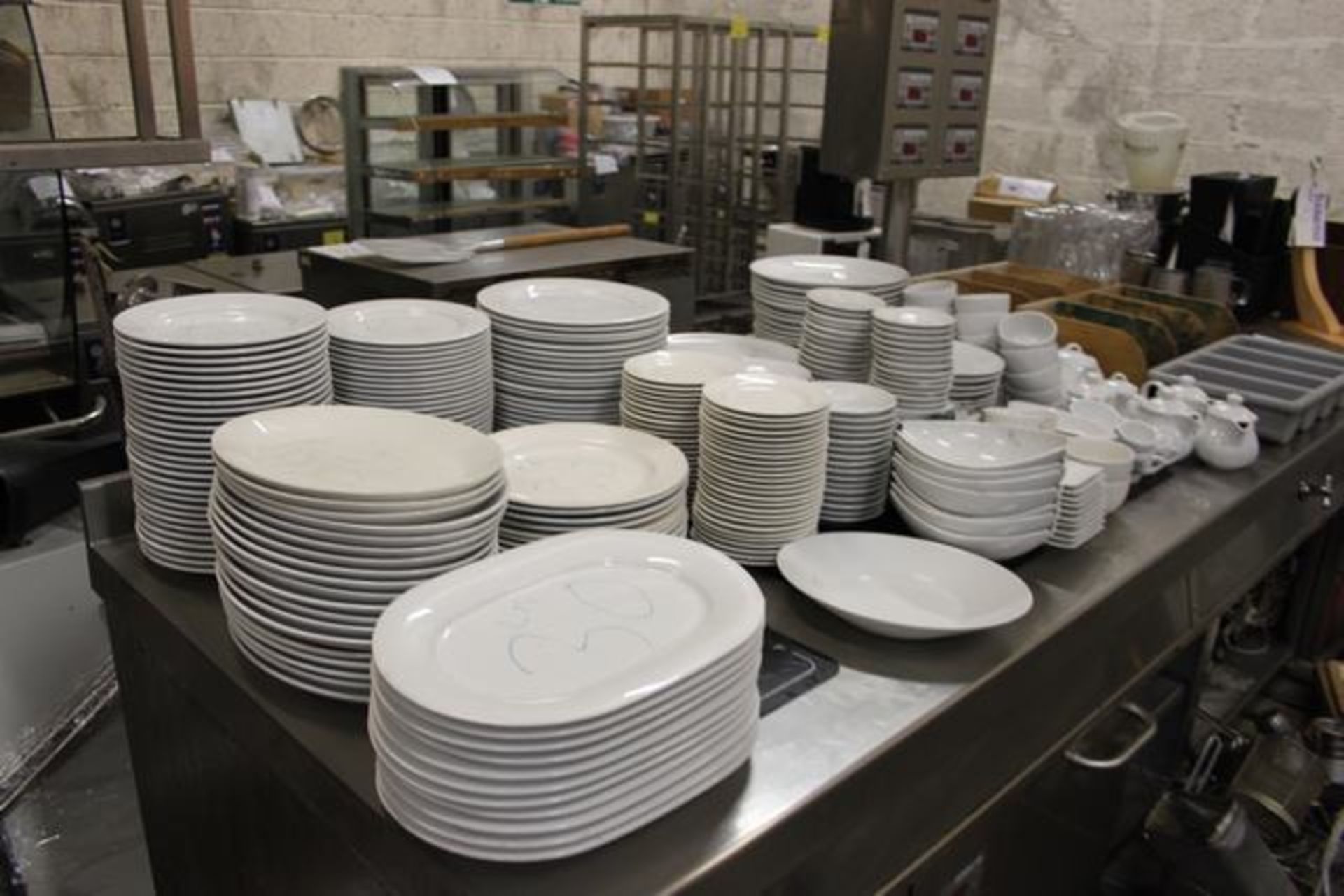 Large quantity of white table ware comprising of dinner plates, bowls, teapots, ramekins, cups and - Image 2 of 2