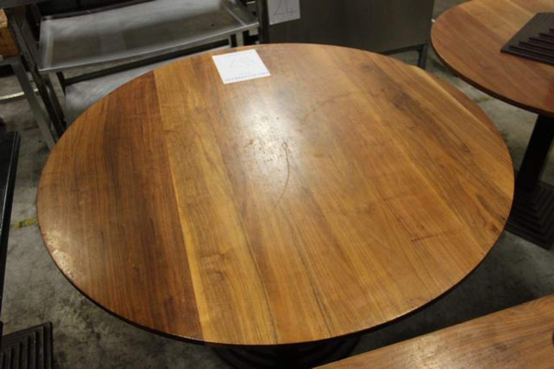 Round dining table 1200mm diameter on black cast iron base complete with four dining chairs wooden