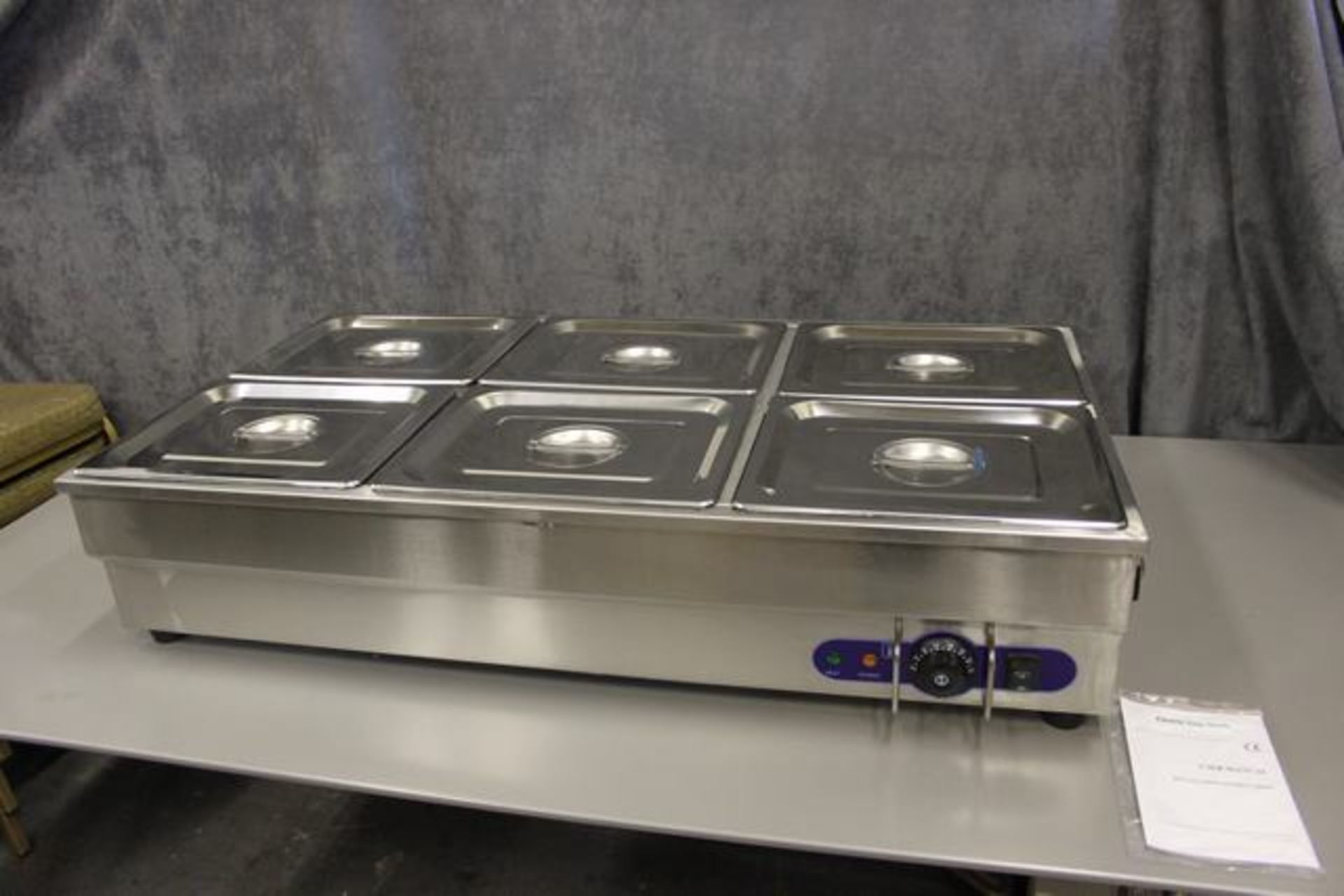 Heavy duty stainless steel Wet Heat Bain Marie counter-top with 6 x GN pans (GN pan 1/2× 4''× 6)