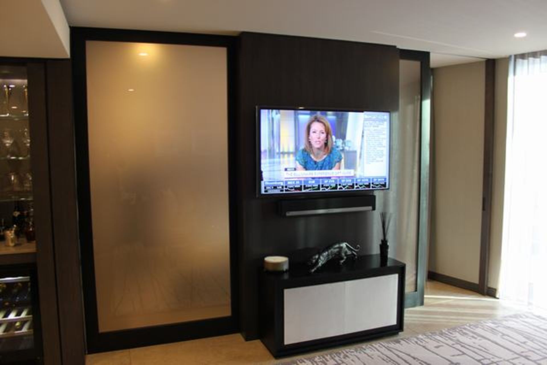 A pair of sliding glass door room divider bronzed glass effect with black gloss frame 4100mm x