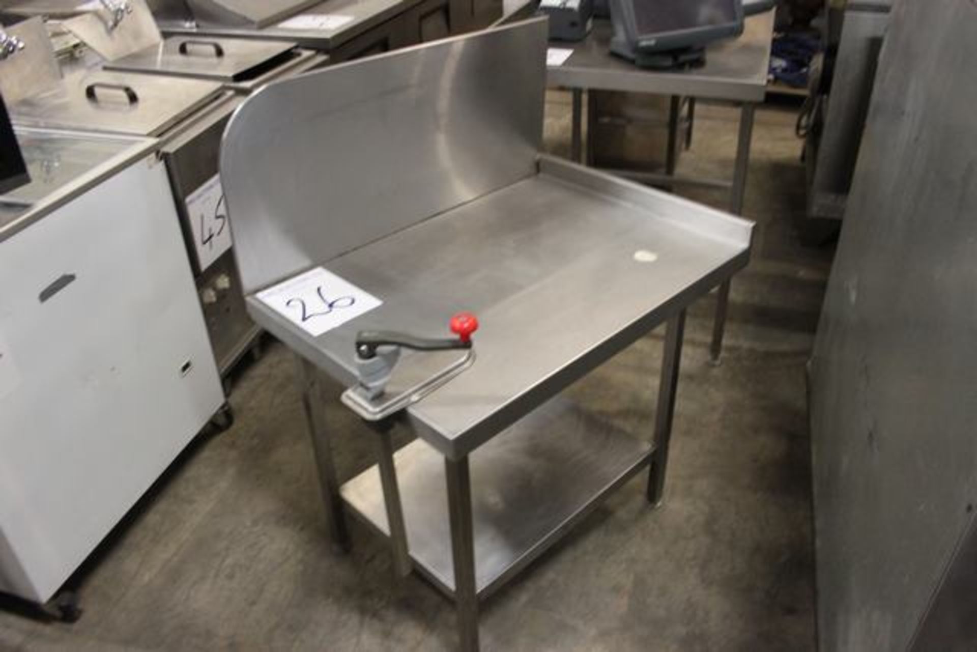 Stainless steel preparation table with upstand undershelf and can opener 870mm x 620mm x 1080mm