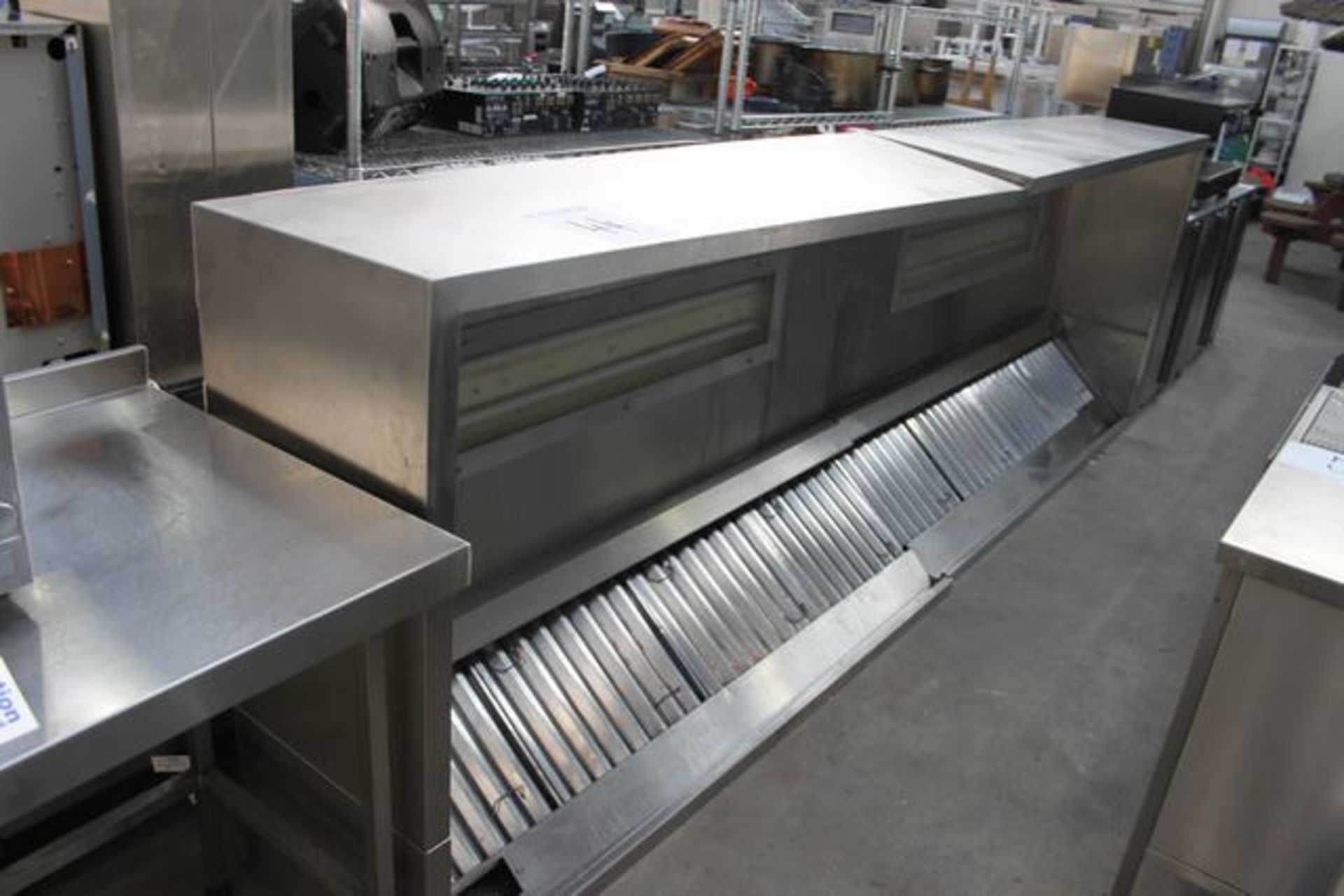 Ezra Hatton stainless steel extraction canopy with illumination and 8 baffles 4000mm x 1220mm x